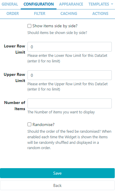 DataSet Ticker Configuration